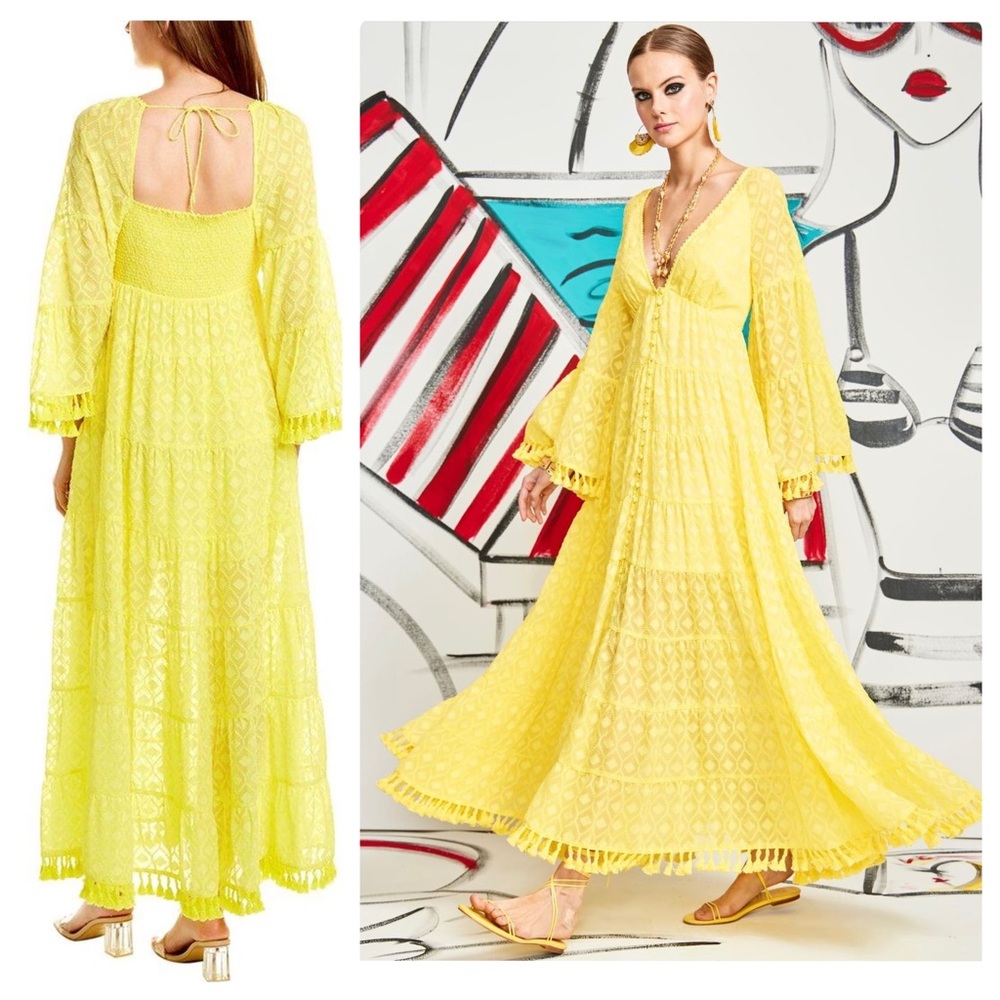 ALICE + OLIVIA Alexandria Open Back Tassel Maxi Dress